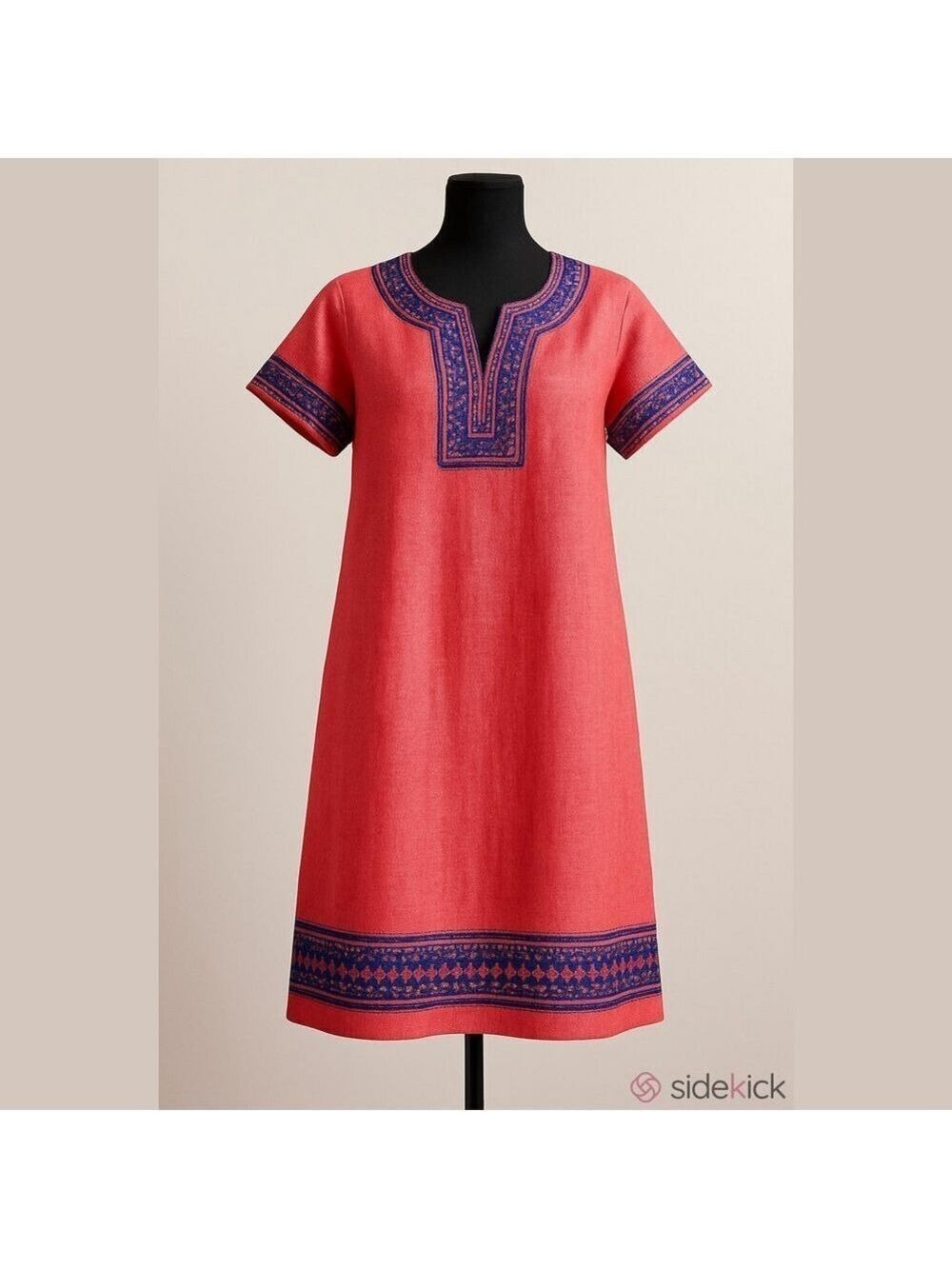 Vineyard Vines Womens Linen Cotton Embroidered Shift Dress Tunic Size 16 Red